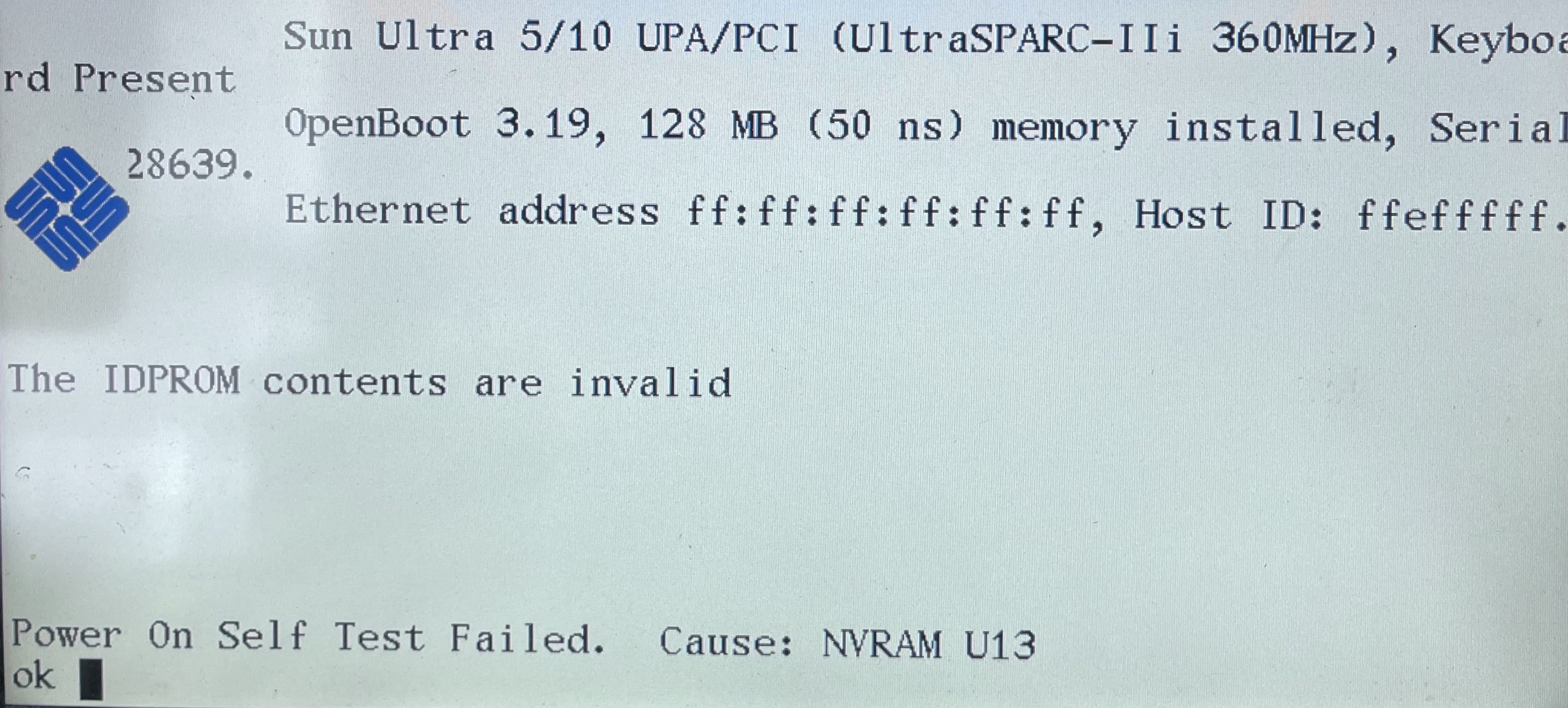 The IDPROM contents are invalid